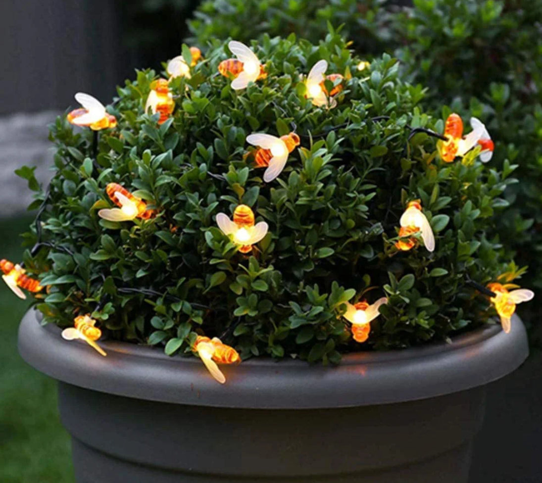 Guirnalda de luces solares 20 LED linda abeja luz exterior lámpara de decoración de hadas estrellada