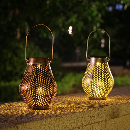 LED Solar Lantern Light Hollow Wrought Iron Projection Light