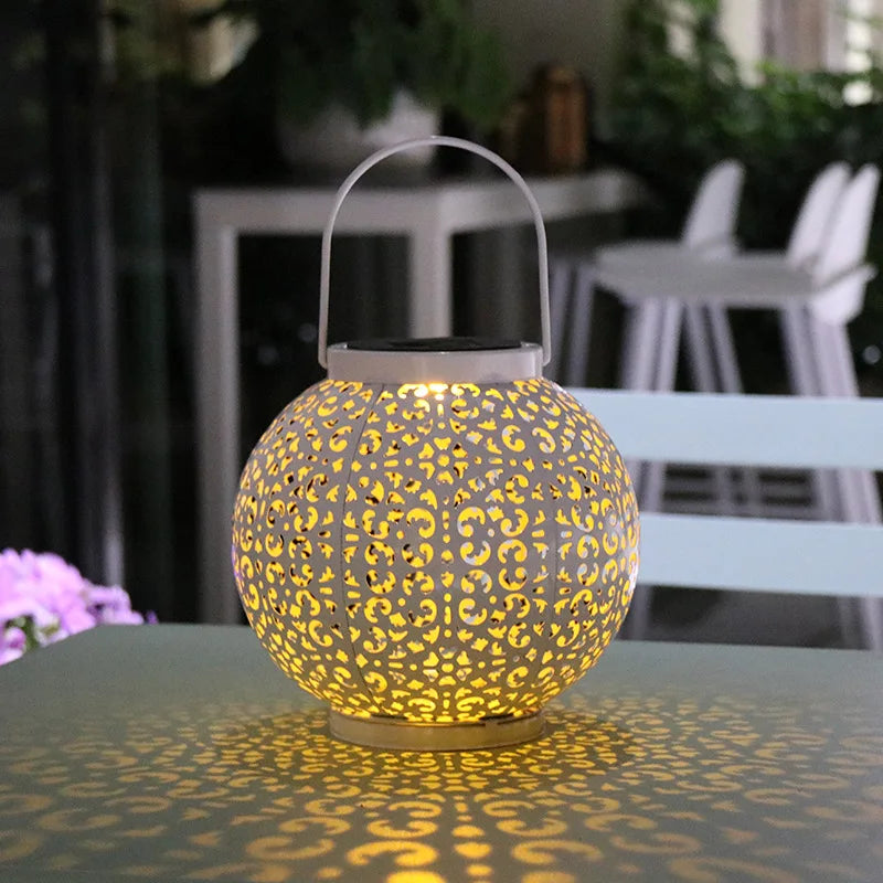 LED Solar Lantern Light Hollow Wrought Iron Projection Light