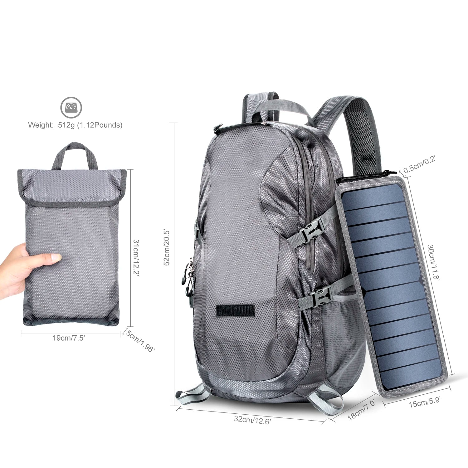 Solar Backpack Foldable Hiking Daypack