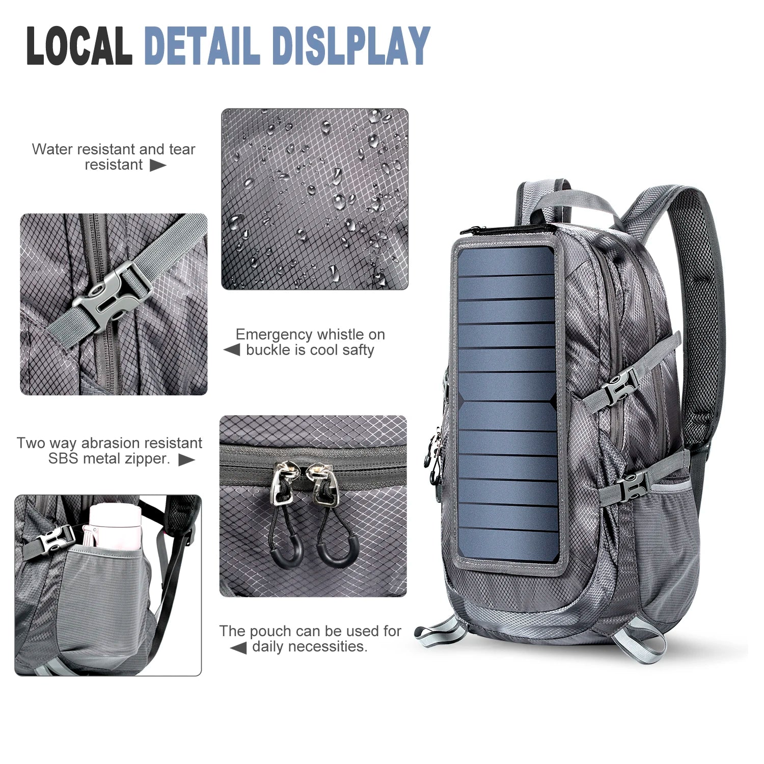 Solar Backpack Foldable Hiking Daypack