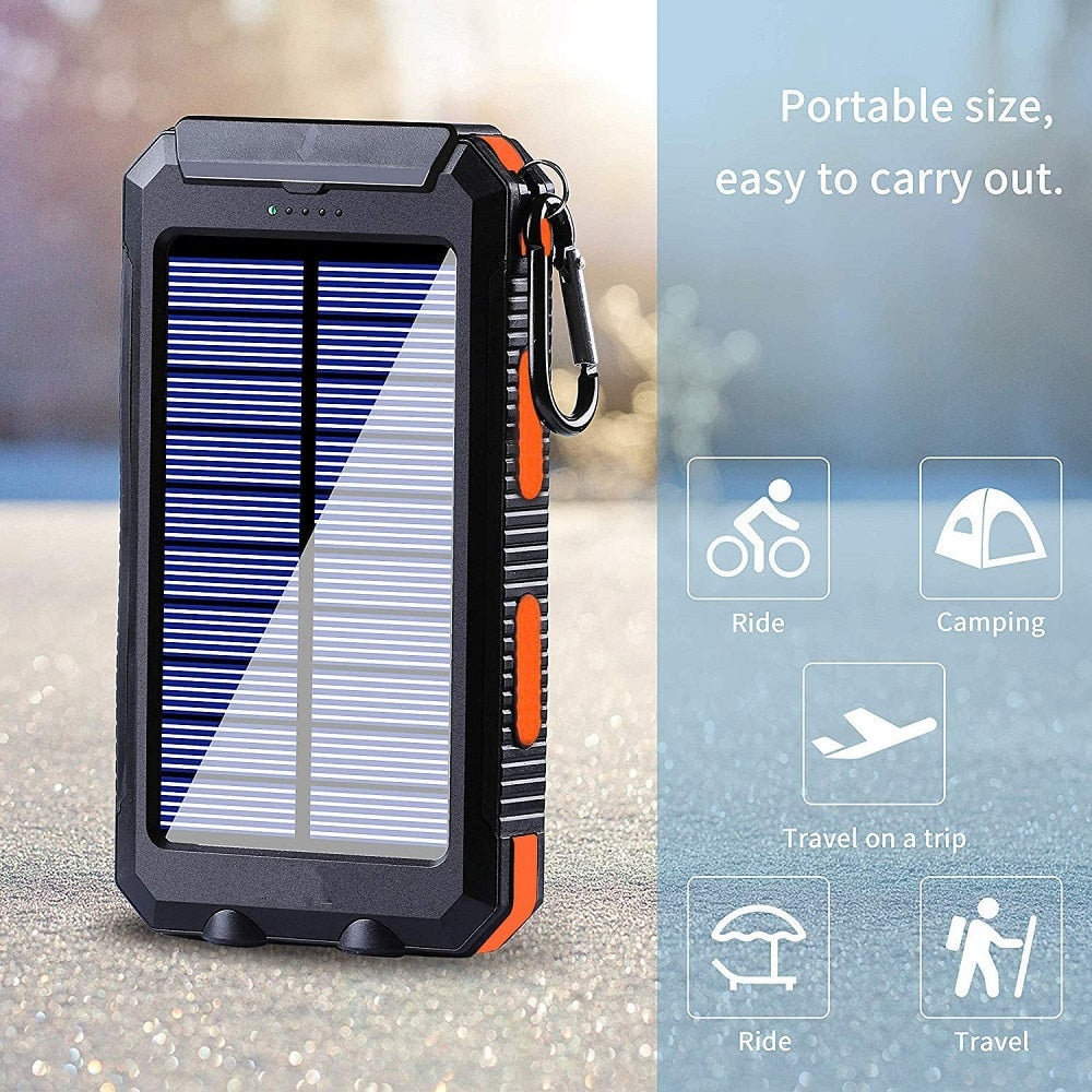 Banco de energía solar de 20.000 mAh con luz LED y dos puertos USB