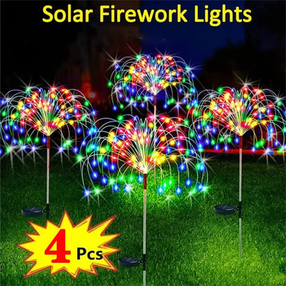 Luces de hadas solares de fuegos artificiales para decoración al aire libre 