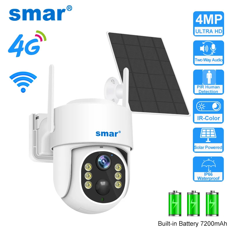 Solar Panel IP Camera Wi-Fi 4MP 4G Video