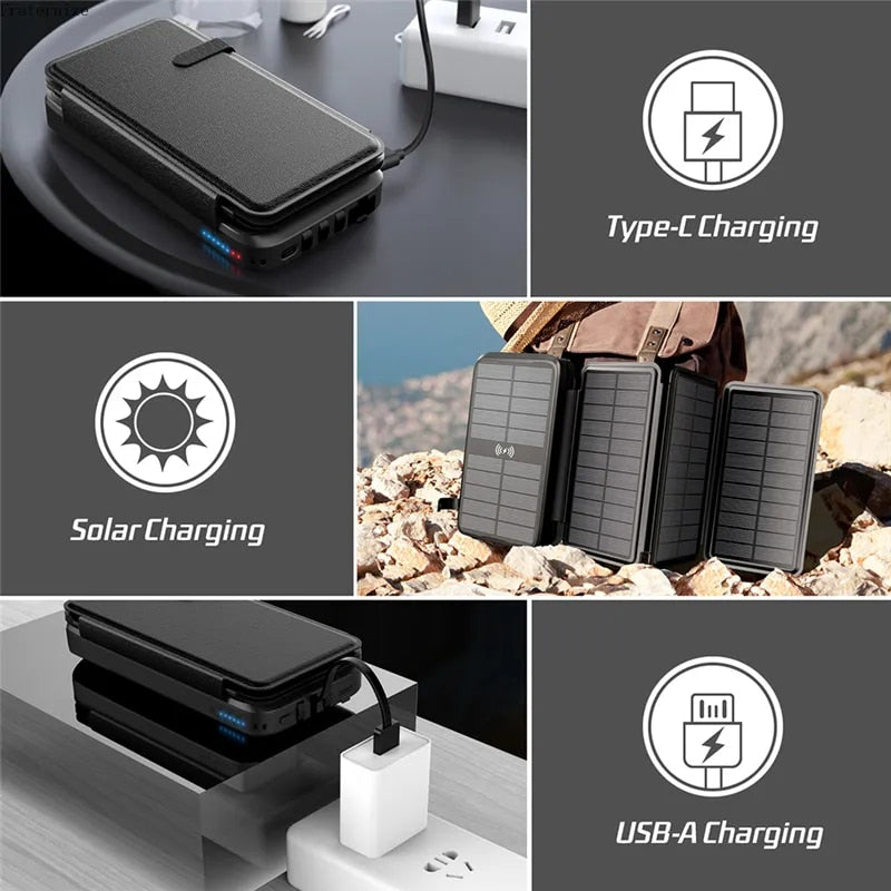 Solar Power Bank 20000 mAh 10 W Drahtlose Ladegerät für iPhone Samsung Huawei Xiaomi PD20 W Schnelle Powerbank Kabel solar ladepanel